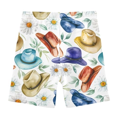 Cowboy Hat Floral Girls Bike Shorts Toddler Under Dress Dance Shorts Girl Clothes for Sports,4T2