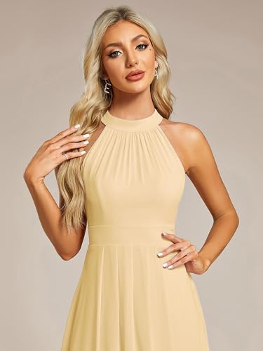 Image of Ever-Pretty Women's Halter Chiffon Midi Cocktail Wedding Guest Dress