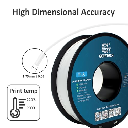 Image of Geeetech 1.75mm PLA 3D Printer Filament, 1kg Spool (2.2lbs), Upgrade Tidy Winding Tangle-Free, Dimensional Accuracy + /- 0.02 mm, White