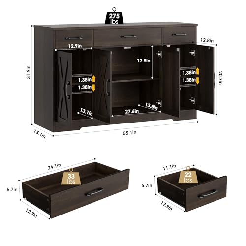 image for HOSTACK Buffet Cabinet with Drawers, 55