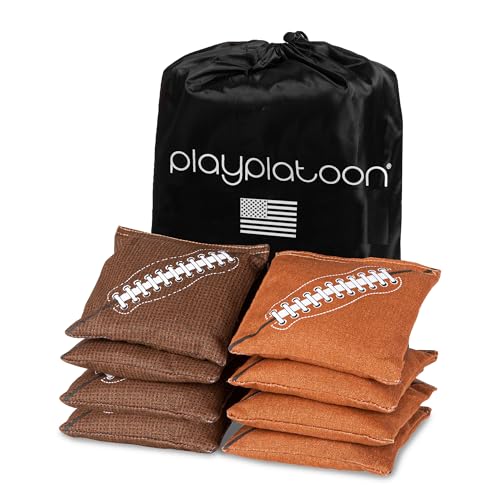 Image of Play Platoon Cornhole Bags Weather Resistant- Set of 8 Regulation Bean Bags for Tossing- Official Professional Size & Weight Corn Hole Bags Two Color All Weather Cornhole Beans Bag Set with Tote Bag