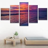 SIGNWIN 5 Panel Canvas Wall Art Modern Art Coastal Colorful Multicolor Photography Romantics Sunset for Home Decorations Ready to Hang - 60