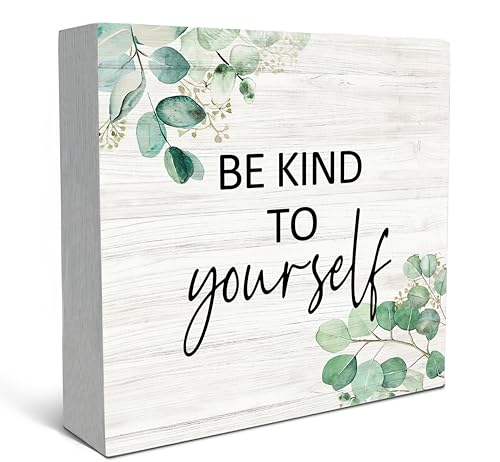 SRADMO Be Kind To Yourself Wood Box Sign Desk Decor, Positive Aff...