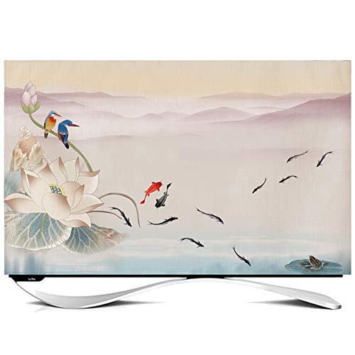 Plusieurs tailles Housse Télévision Intérieure Anti-poussière Protecteur Télévision Pour écran Plat Incurvé Peinture D'écran Imprimé Coton Lin Tissu TV écran Protecteur 24(Size:27in,Color:poisson)