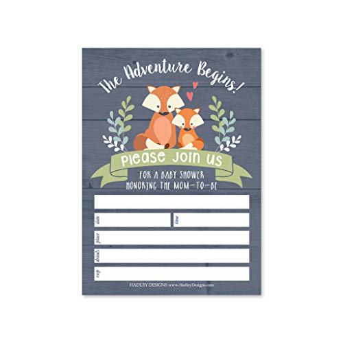 25 Fox Baby Shower Invitations, Sprinkle Invite For Boy or Girl, Coed Rustic Gender Reveal Neutral Theme, Cute Wild Woodland Fill or Write In Blank Printable Card, Animal Adventure Party DIY Supplies