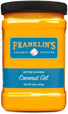 Franklin's Gourmet Popcorn Butter Flavored Coconut Oil - 30 oz- Zero Trans Fat - Vegan & Gluten Free Movie Theater Butter Oil