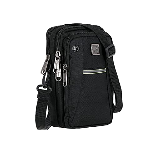 Image of Men's Nylon Traveler Sling or Mobile Pouch, Attach to The Waist Belt with 3 Zips and 3 Internal Pockets, Mini Carabiner