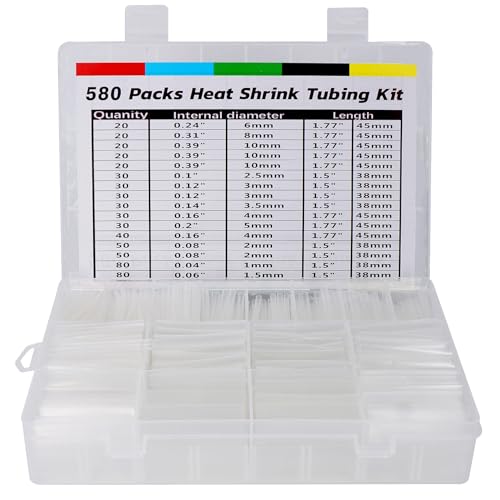 ASHINER Schrumpfschlauch Set - 580 Stück Hochwertiges Eva-Material mit Aufbewahrungskoffer - Perfekt für Elektrische Isolierung, Kabel Reparaturen und Drahtverbindungen,Transparent
