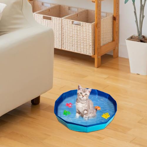 Katzen Pool 50x10cm, Faltbare Katzenpool mit 6 Fischen, Mini Pool für Katzen Hunde, Swimmingpool Welpe, Planschbecken für Katze Hundebadewanne, Minipool Hund für Sommer (B)