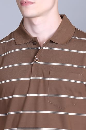 Image of Half Sleeve Polo T-Shirt for Men with Pocket || Stripe Collar and Pocket T-Shirt for Men Half Sleeves