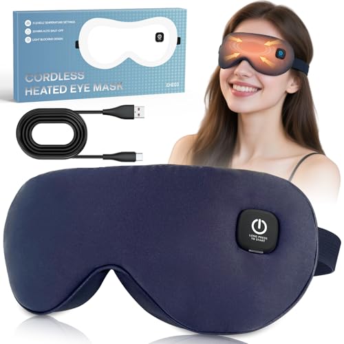 Cordless Heated Eye Mask for Dry Eyes Relief, with 3 Heat Settings, Washable Eye Cover, Warm Heating...
