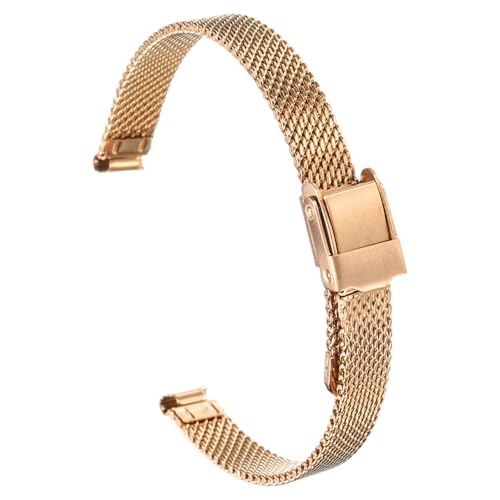QUARKZMAN 8mm Correa de Reloj de Malla de Acero Inoxidable 304, Cinta de Liberación Rápida Ajustable para Hombres y Mujeres Repuesto de Correas de Relojes de Metal, Rosa Dorado