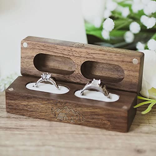 Muchly Engraved Flip Wooden 2 Ring Box-Rustic Ring Box- Solid Wood Rectangle Jewelry Storage Box-Vintage Ring Box For Wedding（Walnut） #TOP1