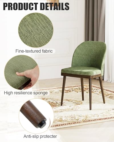 Image of Upholstered Dining Chairs Set of 2 - Modern Dining Room Chairs, Mid-Back Restaurant Kitchen Chairs with Wooden Legs, Green