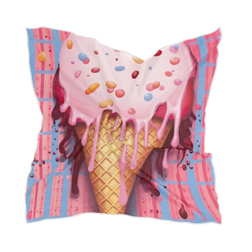 Ice Cream Silk Like Head Scarf for Women,Soft Fashion Neck Scarf Square Satin Head Scarf 23.6 Inches