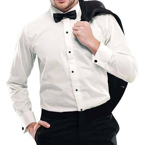 Tuxgear Men’s Slim Fit Tuxedo Shirt – Plain Front with Convertible Cuffs