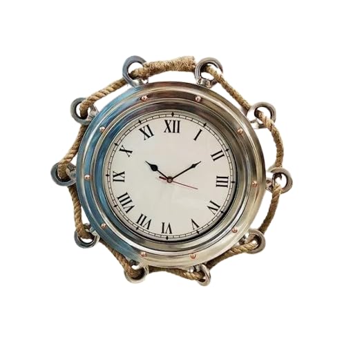 Reloj de pared náutico antiguo de cuerda de yute marino de 24 pulgadas, decoración del hogar