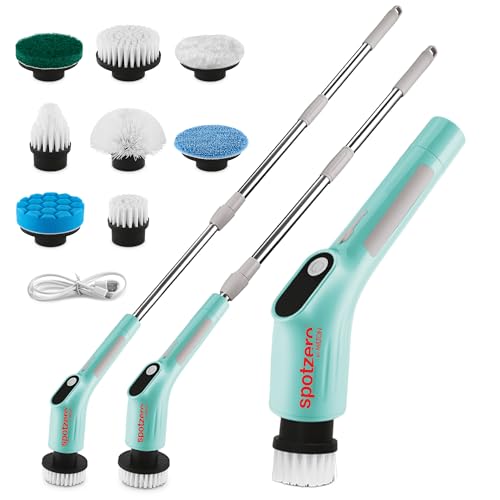Image of Spotzero By Milton 8-in-1 Electric Spin Scrubber, IPX6 Rated, Water Proof Cordless Cleaning Brush with 8 Replacement Head, Power Scrubber, Dual Speed, Adjustable & Detachable Handle, Household, Car