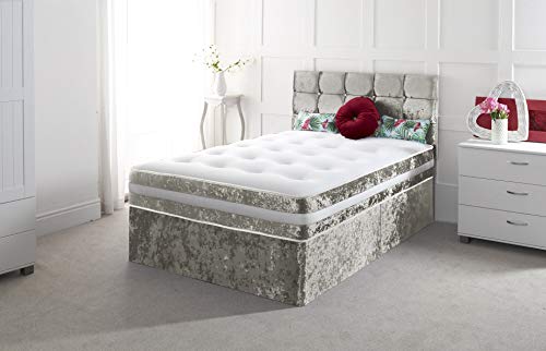 Comfy Deluxe LTD CRUSHED VELVET 3FT SINGLE DIVAN BED WITH MATTRESS FREE HEADBOARD AND STORAGE DRAWERS AVAILABLE (3FT 0 Drawer, Silver Crush)