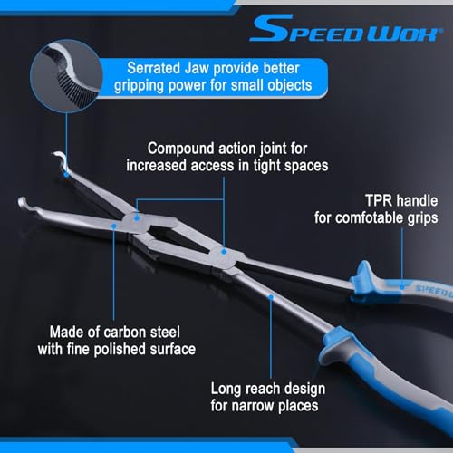SPEEDWOX 13-Inch Long Reach Double Joint Ring Nose Pliers - XL Pivot Hose Grip Pliers for Narrow Spaces, Blue, 13" - Image 2