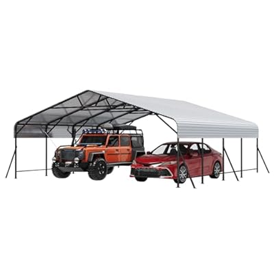 GarveeLife 20x20x9 FT Oversized Metal Carport with Galvanized Steel Roof, Heavy Duty Carport for 2 Cars, Metal Garage for Car, Truck, Tractor, Boat
