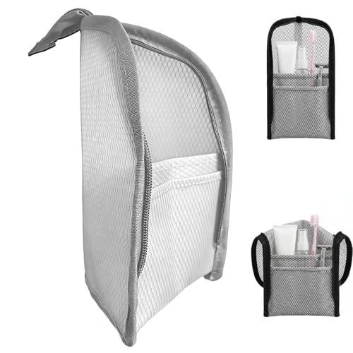 PZAHYAW Standing Toiletry Bag Portable Lightweight Travel Toiletry Bag Waterproof EVA Mesh Travel Makeup Bag Hanging Cosmetic Organizer for Bathroom Travel (Grey)