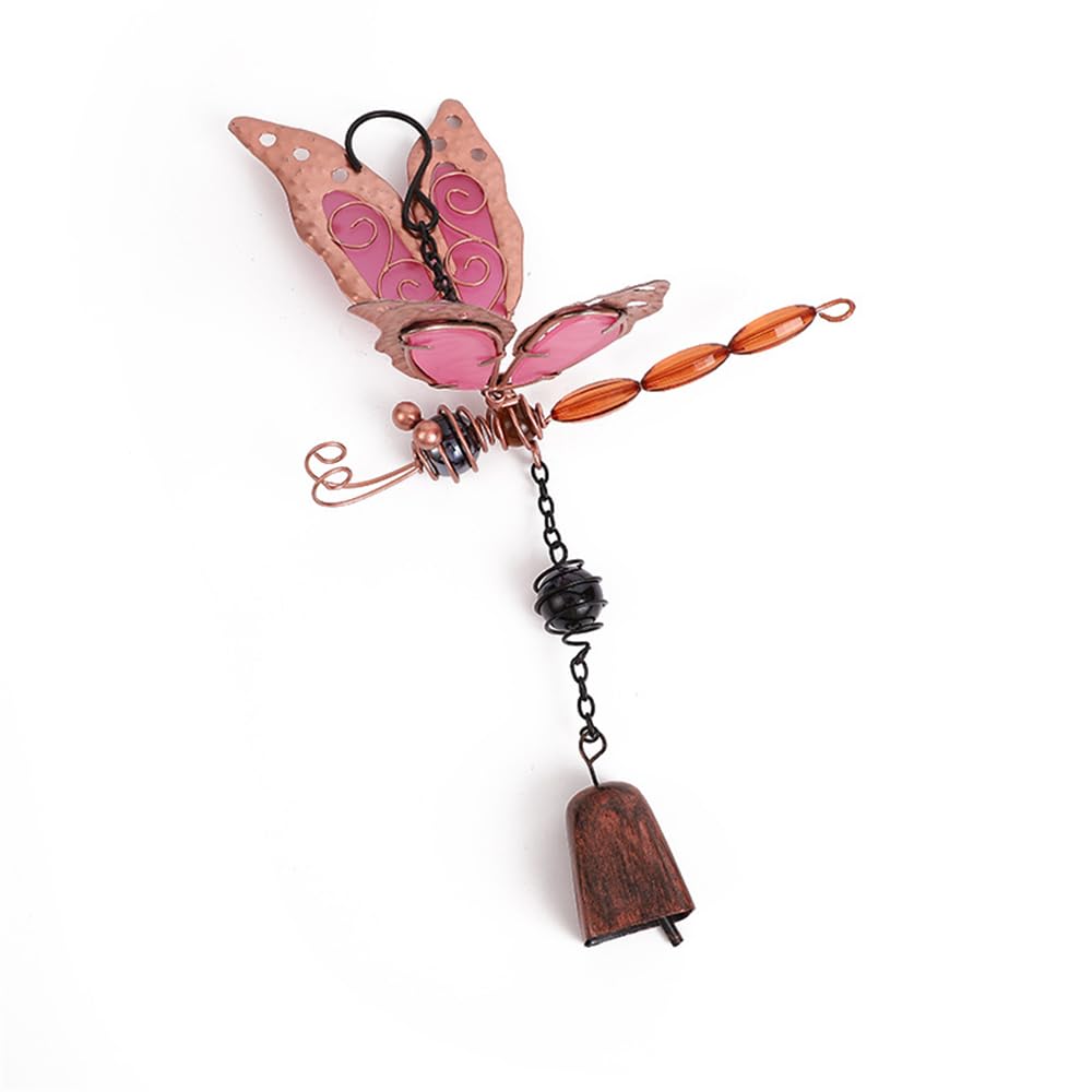 BaronHong Luminous Dragonfly Wind Chimes Creative Hanging Glow in Dark Night Outdoor Decoration for Home Garden Window Yard Patio(Pink-A,M)