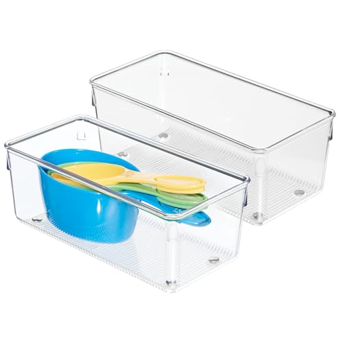 iDesign Plastic Drawer Organizer for Kitchen, Bathroom, and Desk Drawers, Set of 2, Clear