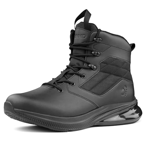 Men's Wide Waterproof Tactical Work Boots Side Zipper Military Orthopedic Boots Lightweight Motorcycle Combat Hiking Boots with Sand-proof Tongue