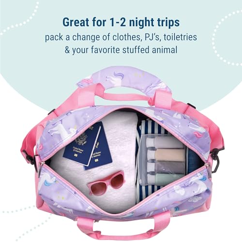 Image of Wildkin Kids Overnighter Duffel Bag - Carry-On Travel Bag for School & Sleepovers, Lightweight, Durable, Boys & Girls Ages 4-15 - Unicorn