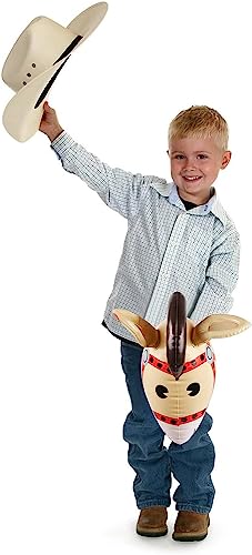 Image of 2 Pieces Inflatable Stick Horse Inflatable Horse Head Stick Balloon Funny Stick Horse Toy for Kids Inflatable Horse on a Stick for Birthday Cowboy Party Supplies(37 Inch Brown & Pink)