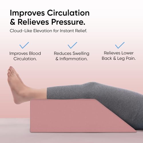 Image of Frido Leg Elevation Wedge Pillow for Edema, Varicose Veins, Fracture | High Resilience Foam Cushion for Leg, Knee & Thigh Support | Back Pain & Swelling Relief | Lightweight (Blush Pink)