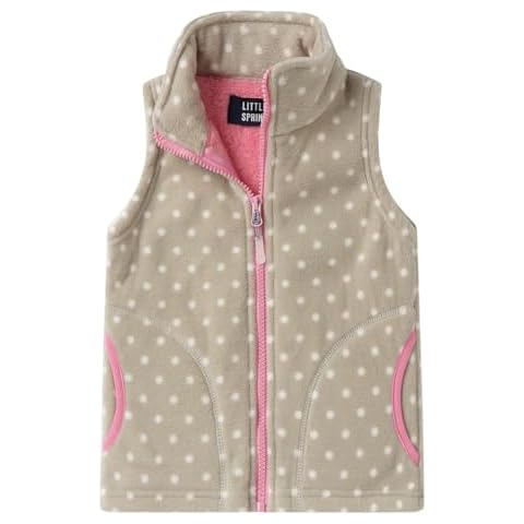 LittleSpring Toddler Kids Fleece Vest Jacket Khaki Dots with Fur Lined Zip Up Thickening Winter Girls Boys Sleeveless Outerwear 3T Cover