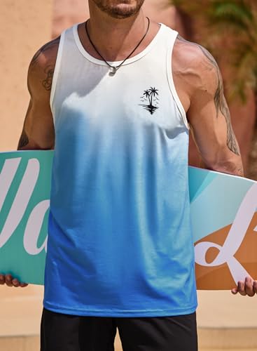 Image of VOGSTART Mens Hawaiian Beach Tank Tops Summer Vacation Muscle Top Graphic Sleeveless Shirts (S-3XL)