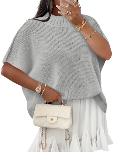 Image of Saodimallsu Womens Oversized Sweater Tops Summer Lightweight Batwing Half Sleeve Casual Loose Knit Pullover Shirts