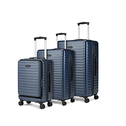 Image of Assembly Set of 3 Polycarbonate Luggage - 75 cm, 65 cm (Check in) & 55 cm (Cabin) Hardsided Suitcase Trolley Bags for Travel with TSA Lock (Blue)