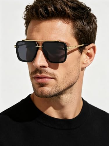 Image of Xpectrum Retro Square Aviator Sunglasses for Men Women Vintage 70s Disco Gangster Style Rectangle Glasses