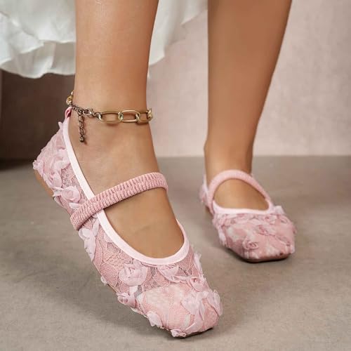 Women's Casual Ballet Comfortable Lace-Up Flat Shoes for Daily Wear with Elastic Band and Pointed Toe Design3