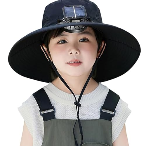 Wide Brim Solar Fan Hat for Kids,Sun Hat with Solar Fan for Children Outdoor,Quick Drying Solar Powered Fan Caps