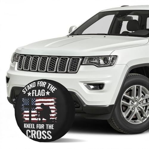 Image of American Flag Spare Tire Cover Stand for The Flag Wheel Cover 15 Inch | Red White Blue，Polyester，Protectors Tire Cover，Waterproof，Dust-Proof，Universal，Fit for RV Jeep SUV Motor Travel Camper Tires