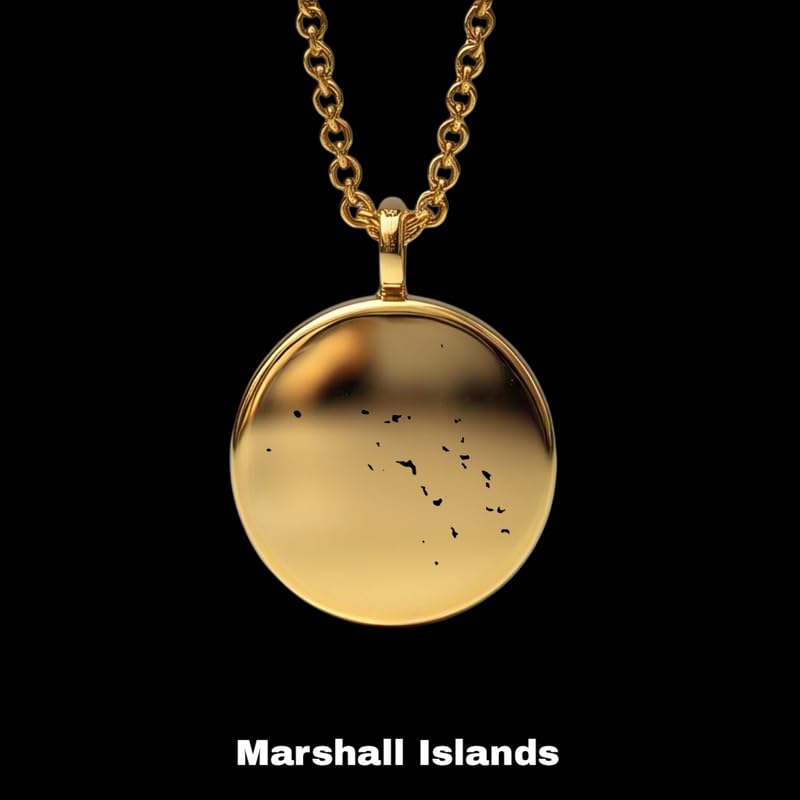 Pendentif carte Îles Marshall argent or médaillon rond 24mm breloque Terre LKB_MAP_564 - 2