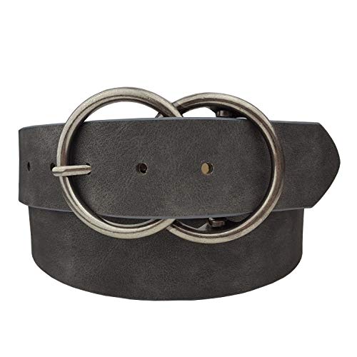 Vegan Leathrette Jean Belt with Double Round Buckle (M, Gray)