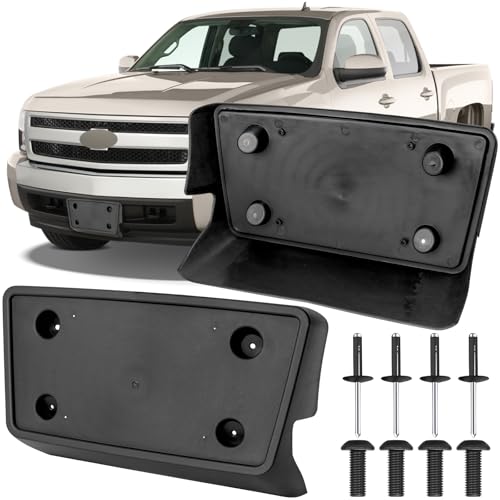 Image of License Plate Bracket for Chevy Silverado 1500 2007-2013(Not Fit 2007 1500 Classic Model), for Silverado 2500 3500 2007-2014 Front Bumper License Plate Holder Replacement Frame Black Mount