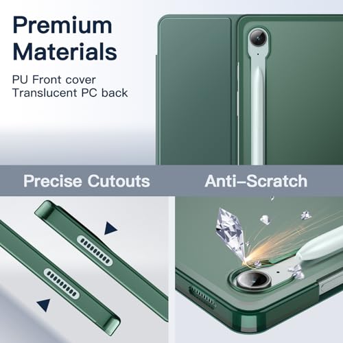 Image of JETech Case for Samsung Galaxy Tab S10 Lite / S10 FE / S9 FE 10.9-Inch, Slim Translucent Back Tri-Fold Stand Protective Tablet Cover, Support S Pen Charging, Auto Wake /Sleep (Midnight Green)