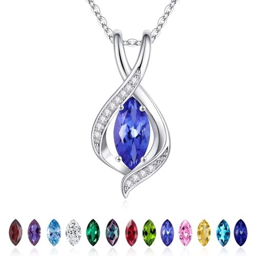 Iefil Birthstone Necklace for Women Daughter - S925 Sterling Silver Teardrop Necklace, Birthday Gifts for Daughter Teen Wife Mom, Dainty Charm Necklaces, Marquise Cut Birthstone Jewelry, 19