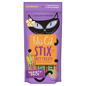 Tiki Cat Stix Wet Treats, Grain Free Lickable Smooth Mousse Blend in Creamy Gravy, Variety Pack 6 Stix 1 Pouch