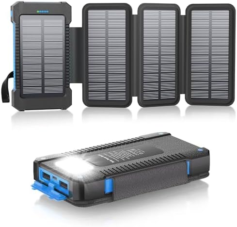 Batterie Externe Solaire avec 4 Panneaux Solaires, USB-C Chargeur...