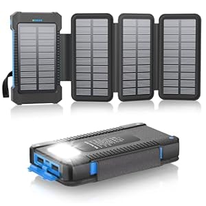 Solar Powerbank 26800 mAh, Powerbank USB-C 18W Schnellladung für iPhone Samsung und mehr, IPX7 wasserdichte Outdoor Externe Akkus mit Taschenlampen-Dauerlicht/SO... (Blau)