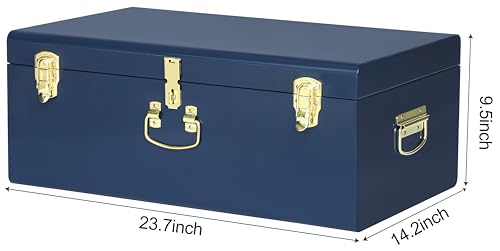 Image of Vixdonos Large Metal Trunk Decorative Storage Box College Dorm Chest with Handle