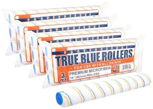 True Blue Cubiertas de rodillo de pintura profesional de 18 pulgadas, lo mejor para todo tipo de pintura (12, 3/8 pulgadas siesta)